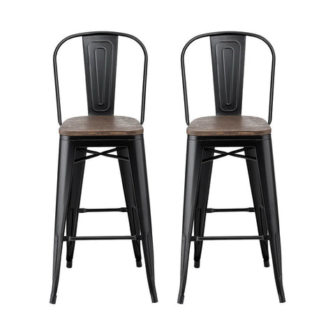 2x Artiss Metal Bar Stools Wooden Seat Retro Counter Stool Chez Guru