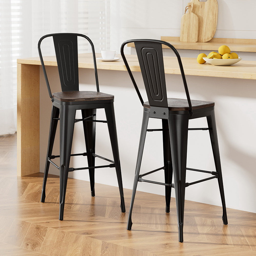 2x Artiss Metal Bar Stools Wooden Seat Retro Counter Stool Chez Guru