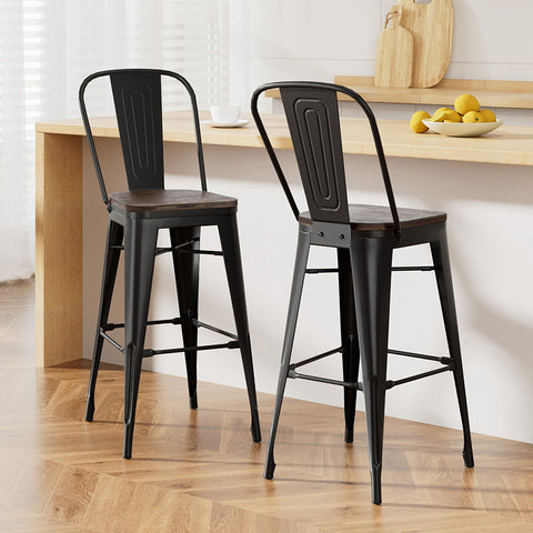 2x Artiss Metal Bar Stools Wooden Seat Retro Counter Stool Chez Guru