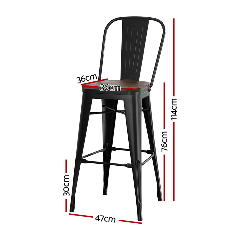 4x Artiss Metal Bar Stools Wooden Seat Retro Counter Stool Chez Guru