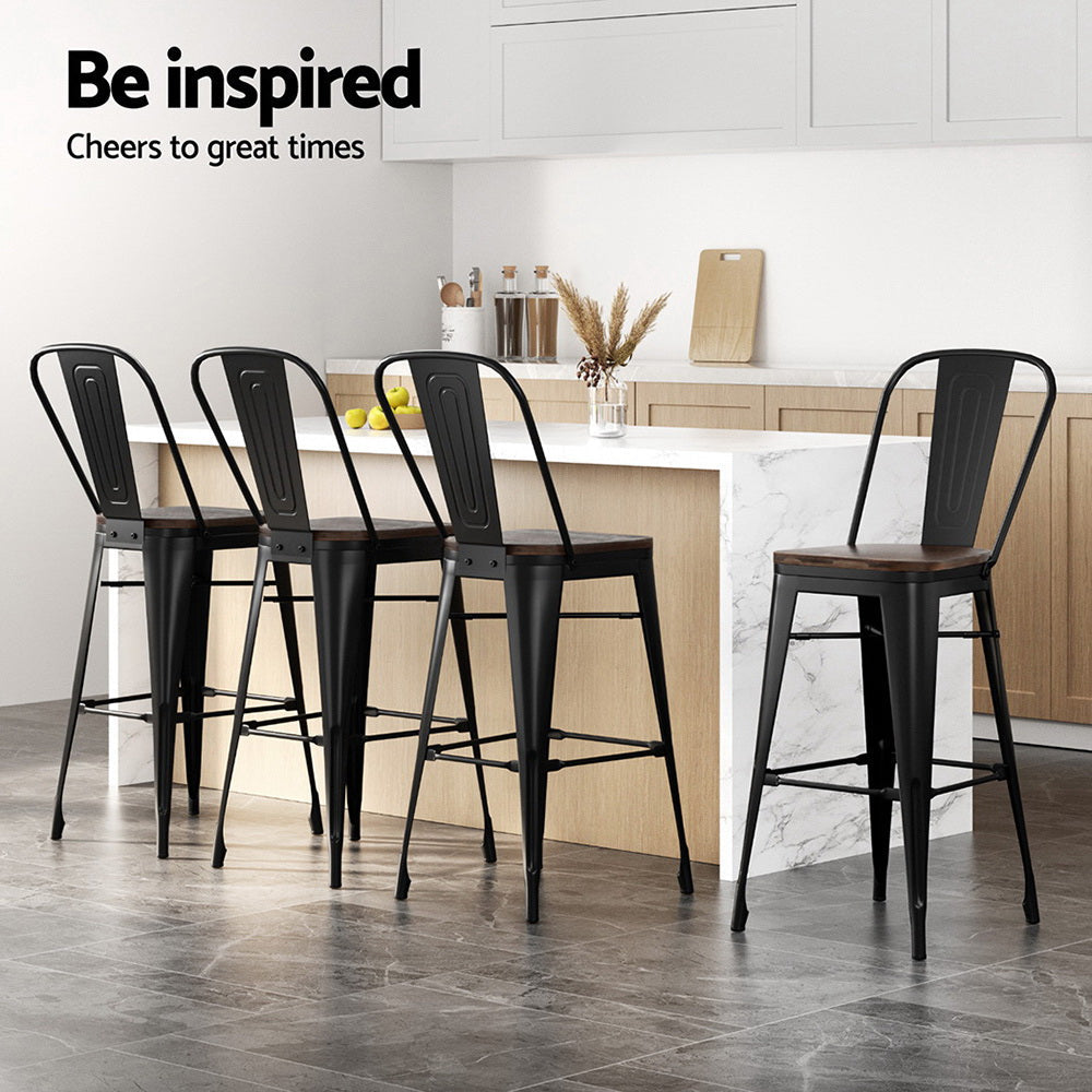 4x Artiss Metal Bar Stools Wooden Seat Retro Counter Stool Chez Guru
