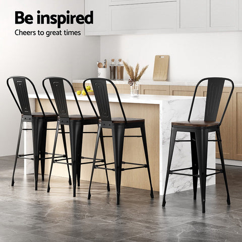 4x Artiss Metal Bar Stools Wooden Seat Retro Counter Stool Chez Guru
