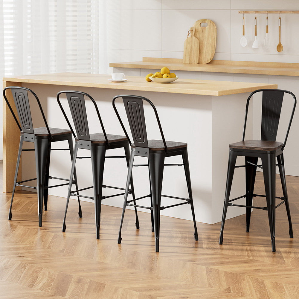 4x Artiss Metal Bar Stools Wooden Seat Retro Counter Stool Chez Guru
