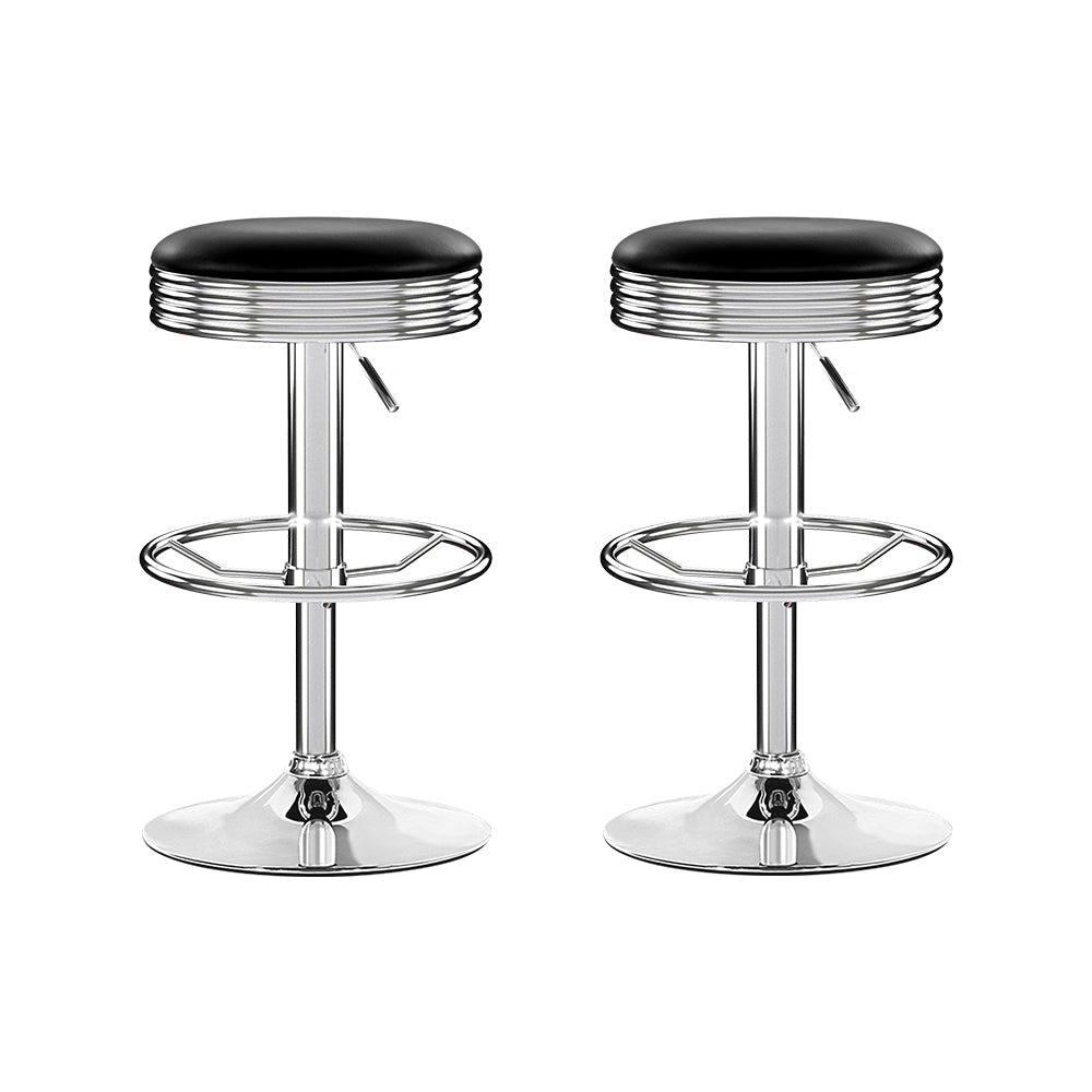 Artiss Set of 2 Backless PU Leather Bar Stools - Black and Chrome Chez Guru