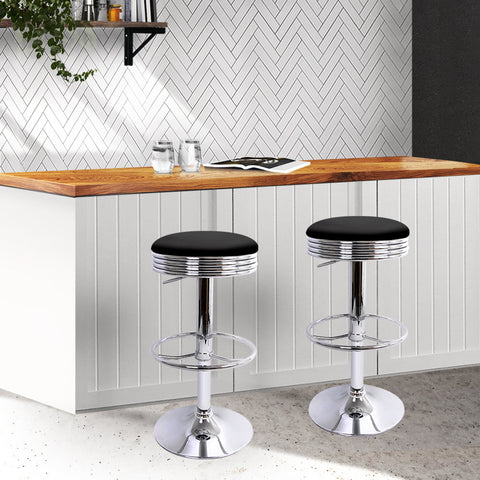 Artiss 4x Bar Stools Leather Padded Gas Lift Silver Chez Guru
