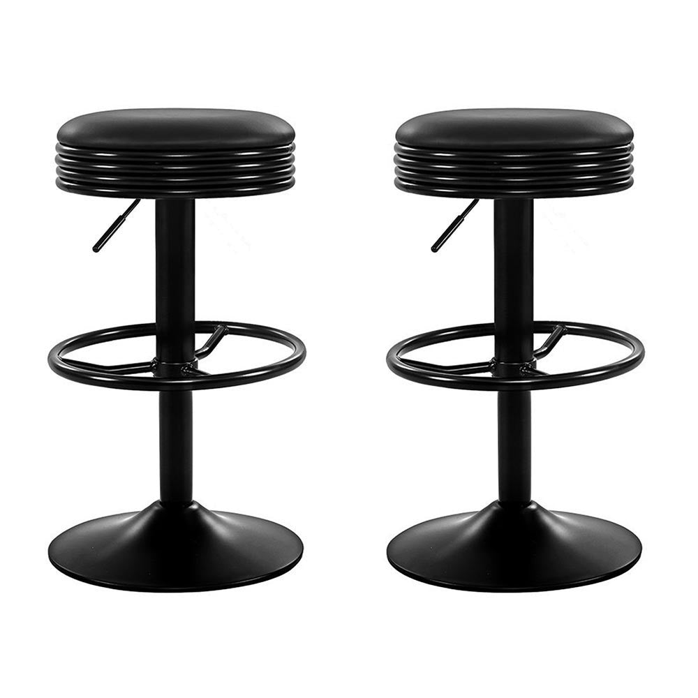 Artiss 2x Bar Stools Leather Padded Gas Lift Black Chez Guru