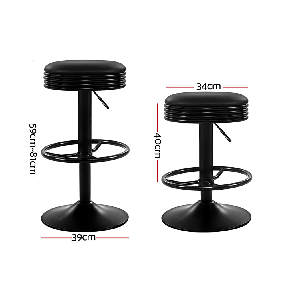 Artiss 2x Bar Stools Leather Padded Gas Lift Black Chez Guru