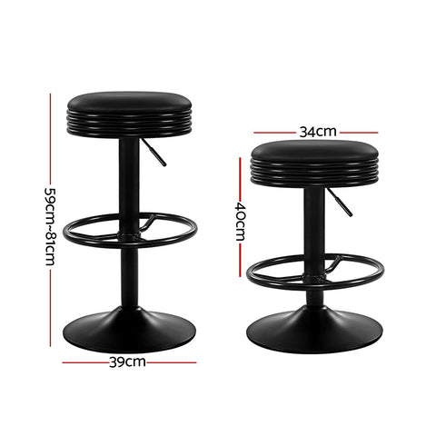 Artiss 2x Bar Stools Leather Padded Gas Lift Black Chez Guru