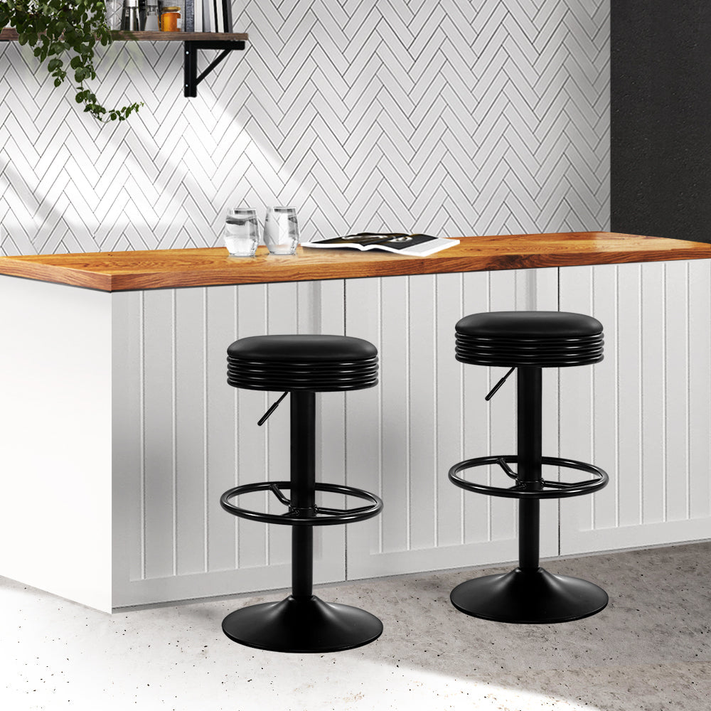 Artiss 2x Bar Stools Leather Padded Gas Lift Black Chez Guru