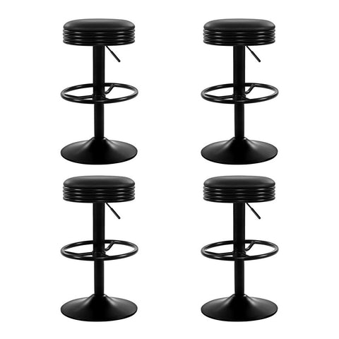 Artiss 4x Bar Stools Leather Padded Gas Lift Black Chez Guru