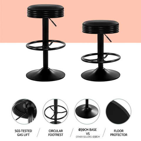 Artiss 4x Bar Stools Leather Padded Gas Lift Black Chez Guru