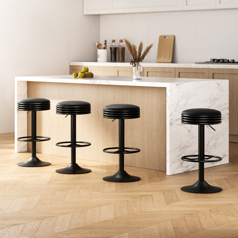 Artiss 4x Bar Stools Leather Padded Gas Lift Black Chez Guru