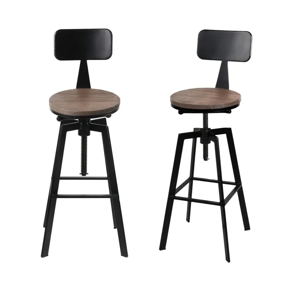 Artiss 4x Bar Stools Kitchen Dining Chairs Adjustable Wood Stool w/Backrest - Chez Guru