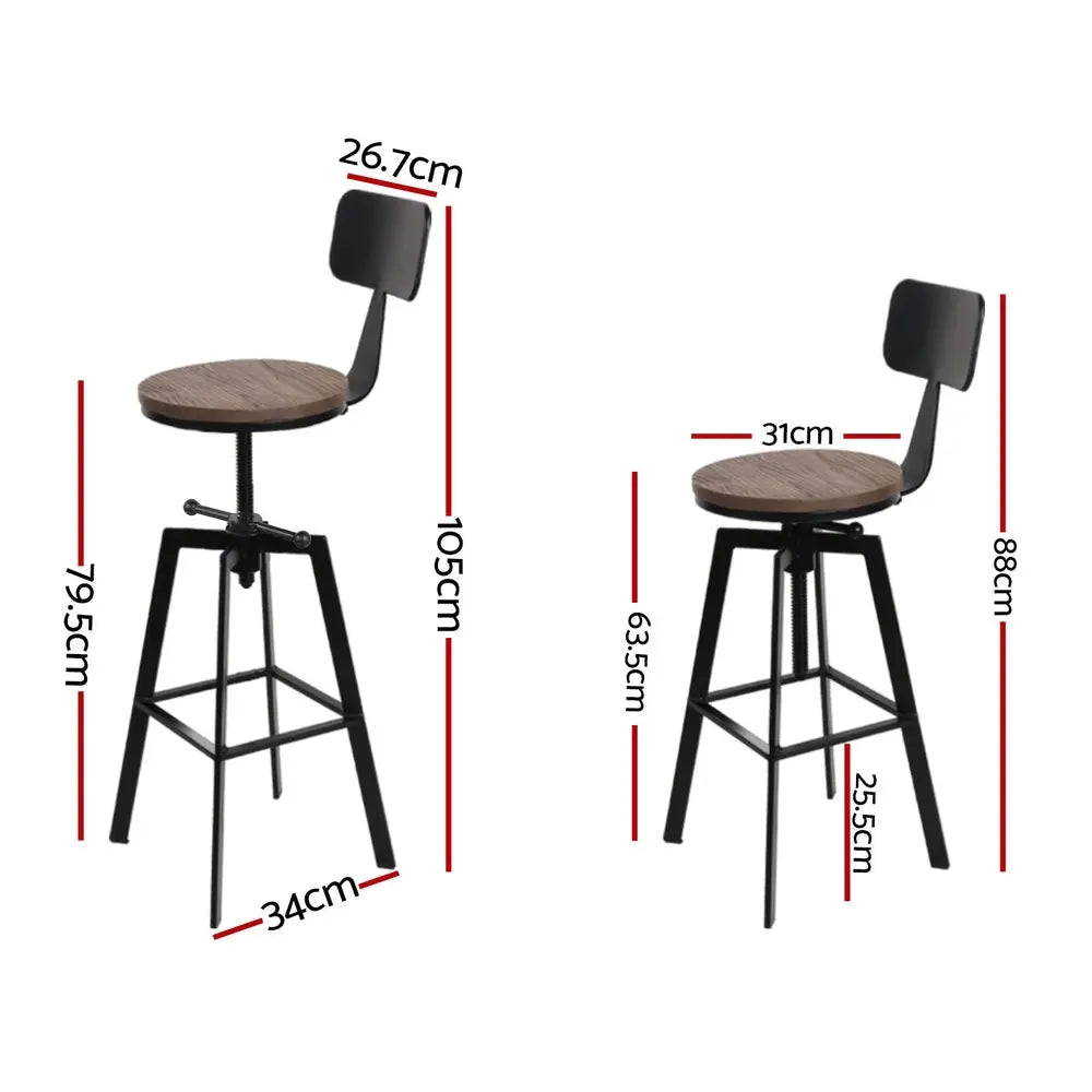 Artiss 4x Bar Stools Kitchen Dining Chairs Adjustable Wood Stool w/Backrest - Chez Guru