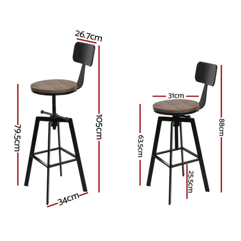 Artiss 4x Bar Stools Kitchen Dining Chairs Adjustable Wood Stool w/Backrest - Chez Guru