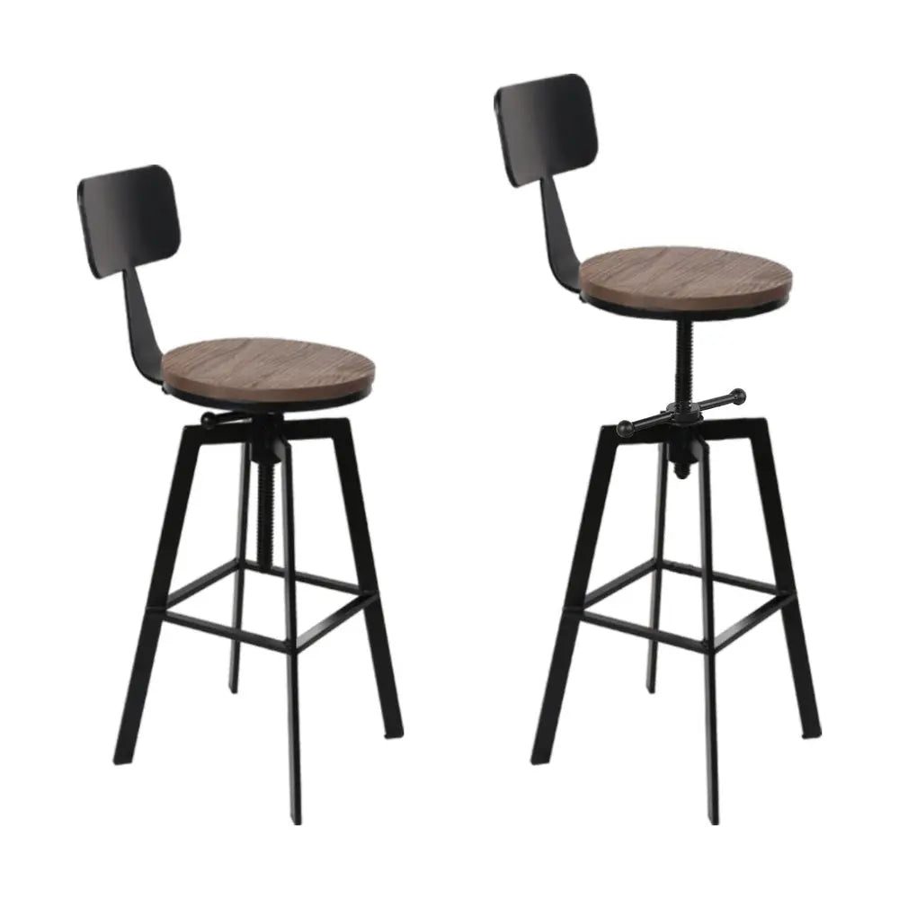 Artiss 4x Bar Stools Kitchen Dining Chairs Adjustable Wood Stool w/Backrest - Chez Guru