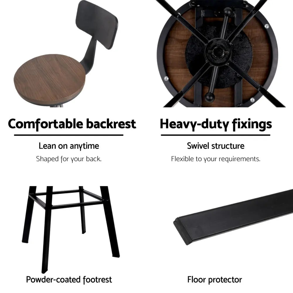 Artiss 4x Bar Stools Kitchen Dining Chairs Adjustable Wood Stool w/Backrest - Chez Guru