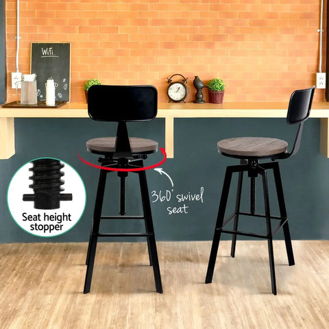 Artiss 4x Bar Stools Kitchen Dining Chairs Adjustable Wood Stool w/Backrest - Chez Guru