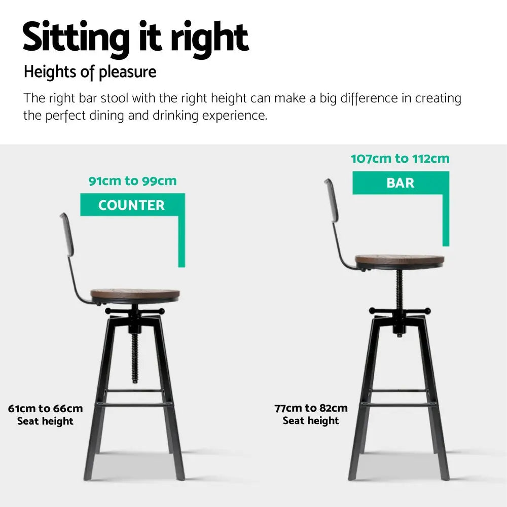 Artiss 4x Bar Stools Kitchen Dining Chairs Adjustable Wood Stool w/Backrest - Chez Guru