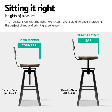 Artiss 4x Bar Stools Kitchen Dining Chairs Adjustable Wood Stool w/Backrest - Chez Guru