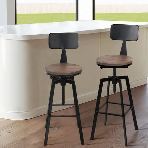 Artiss 4x Bar Stools Kitchen Dining Chairs Adjustable Wood Stool w/Backrest - Chez Guru