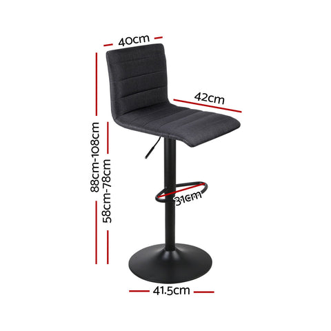Artiss 2x Bar Stools Gas Lift Linen Fabric Black Chez Guru