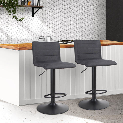 Artiss 2x Bar Stools Gas Lift Linen Fabric Black Chez Guru