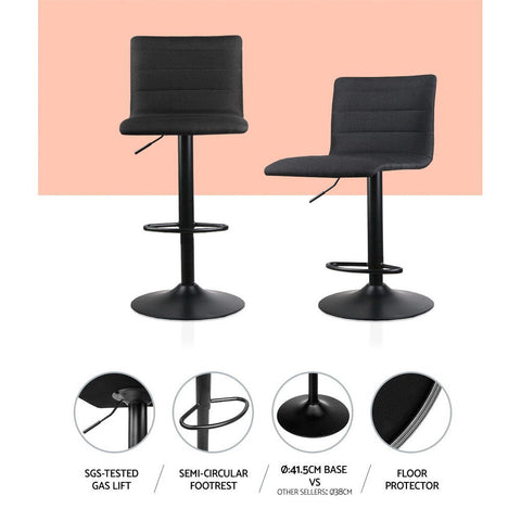 Artiss 4x Bar Stools Gas Lift Linen Fabric Black Chez Guru