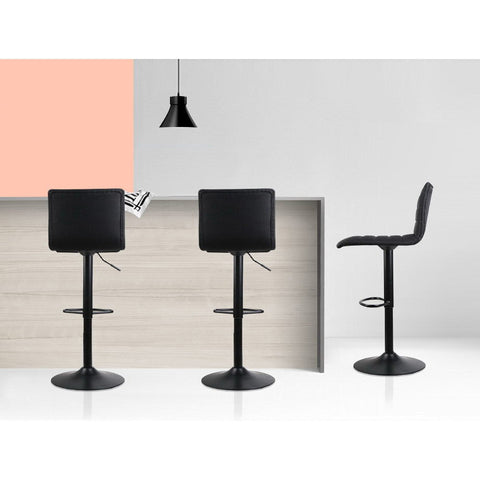 Artiss 4x Bar Stools Gas Lift Linen Fabric Black Chez Guru