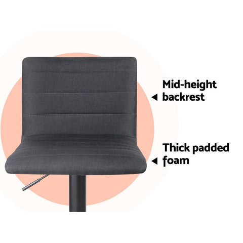 Artiss 4x Bar Stools Gas Lift Linen Fabric Black Chez Guru