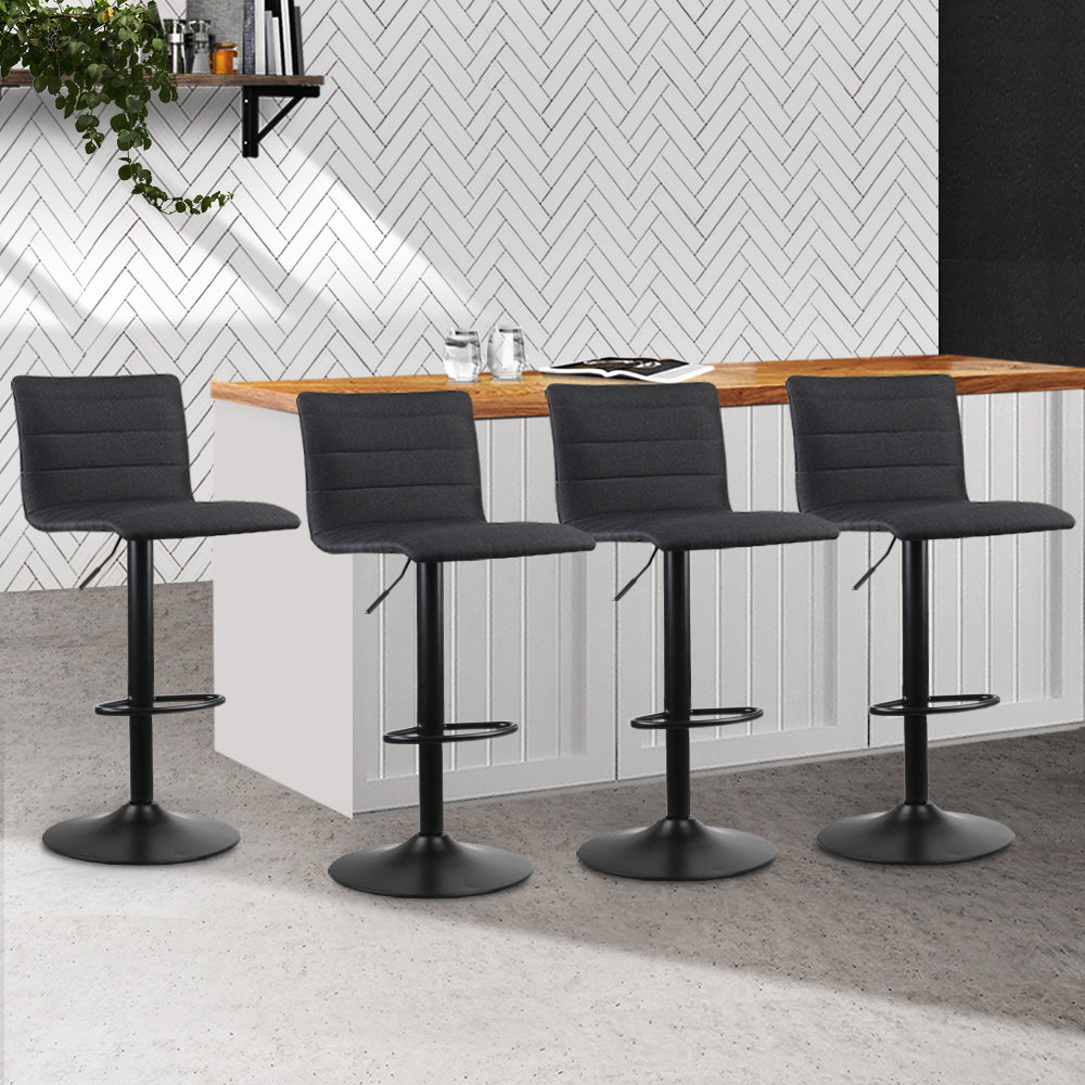 Artiss 4x Bar Stools Gas Lift Linen Fabric Black Chez Guru