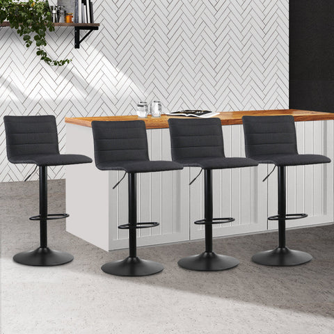 Artiss 4x Bar Stools Gas Lift Linen Fabric Black Chez Guru