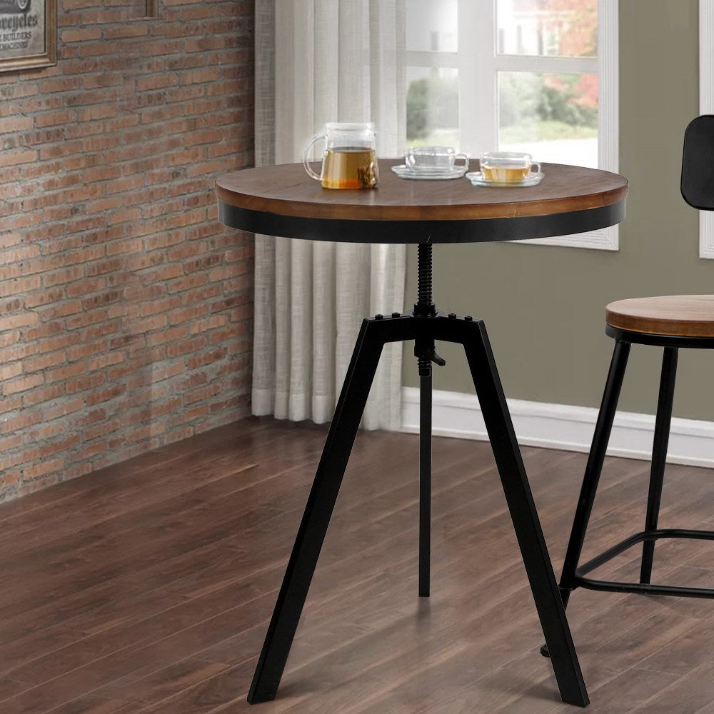 Artiss Bar Table 67-86CM Height Round Brown Chez Guru
