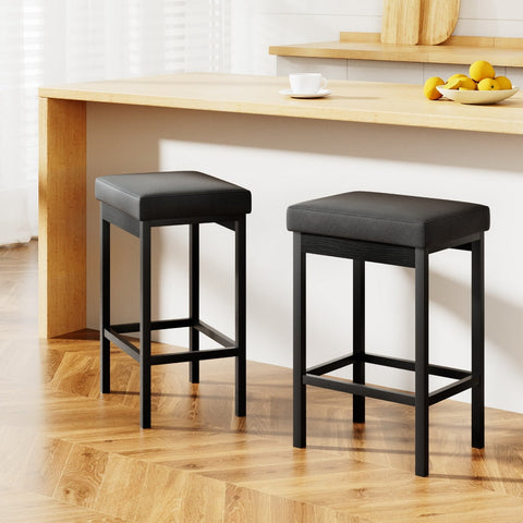 2x Artiss Metal Bar Stools PU Seat Dining Counter Chairs Chez Guru