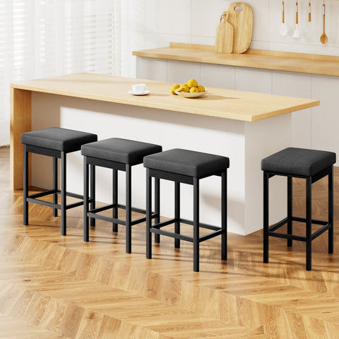 A Set of 4 Artiss Metal Bar Stools PU Seat Dining Counter Chairs Chez Guru