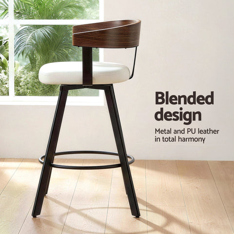 4x Artiss Bar Stools Swivel Kitchen Chairs Metal Legs Bentwood Counter White PU