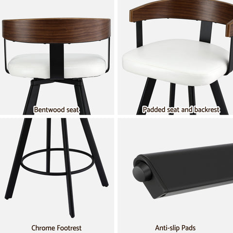 4x Artiss Bar Stools Swivel Kitchen Chairs Metal Legs Bentwood Counter White PU