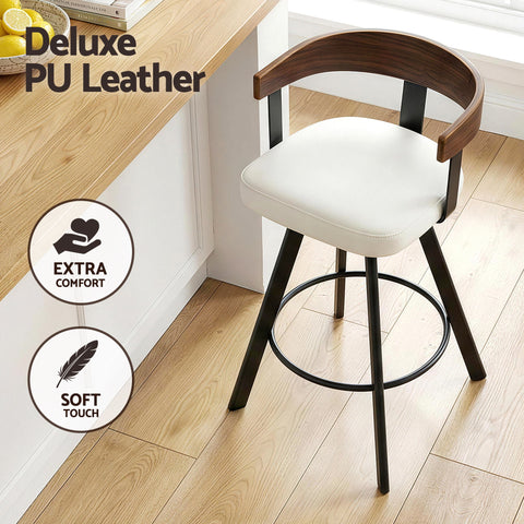 4x Artiss Bar Stools Swivel Kitchen Chairs Metal Legs Bentwood Counter White PU