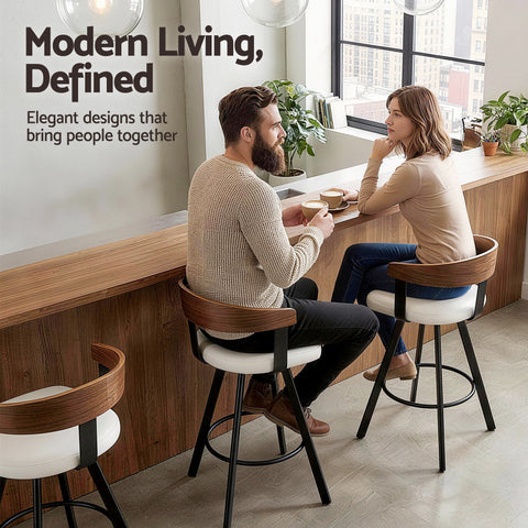 4x Artiss Bar Stools Swivel Kitchen Chairs Metal Legs Bentwood Counter White PU