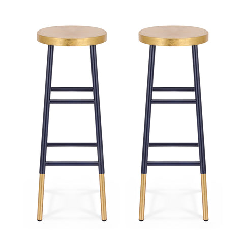 Artiss 2x Bar Stools Metal Gold Navy
