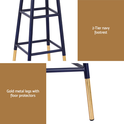 Artiss 2x Bar Stools Metal Gold Navy