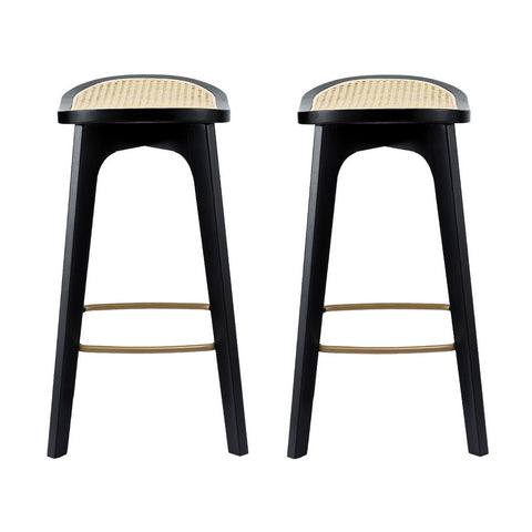 Artiss 2x Bar Stools Rattan Counter Kitchen Dinning Chair Bamboo Saddle Black