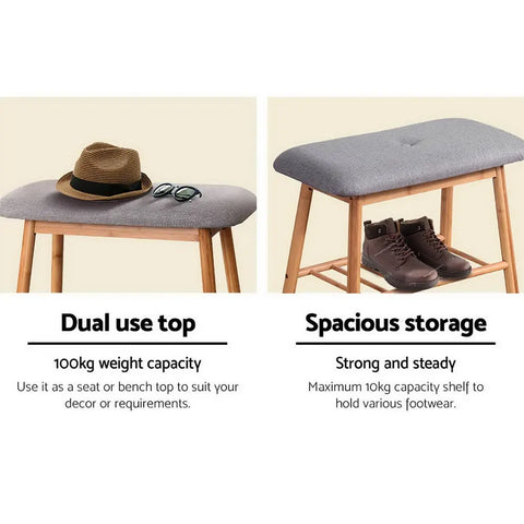 Artiss Shoe Rack Shoe Bench Fabric Seat 2 Pairs Chez Guru