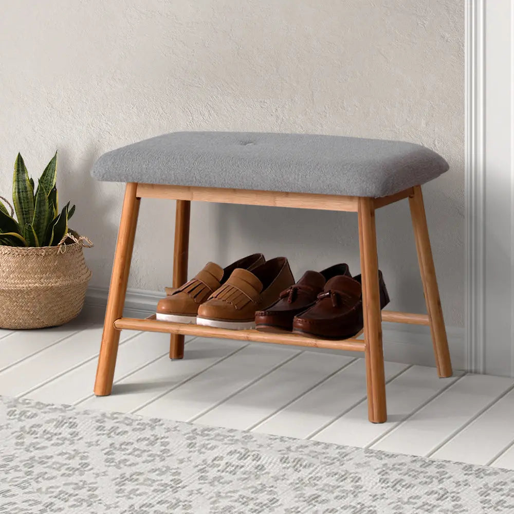 Artiss Shoe Rack Shoe Bench Fabric Seat 2 Pairs Chez Guru