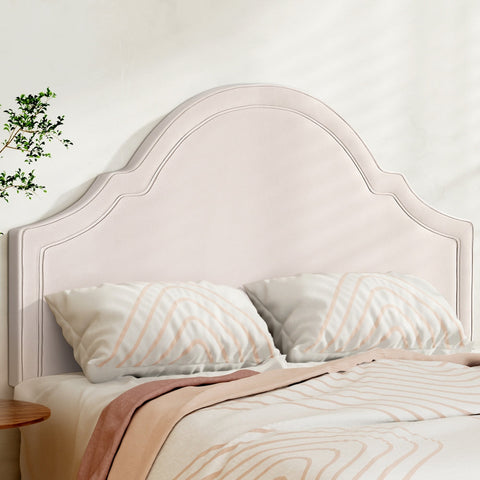 Artiss Bed Frame Bed Head Headboard Queen Velvet IRIS Beige Chez Guru