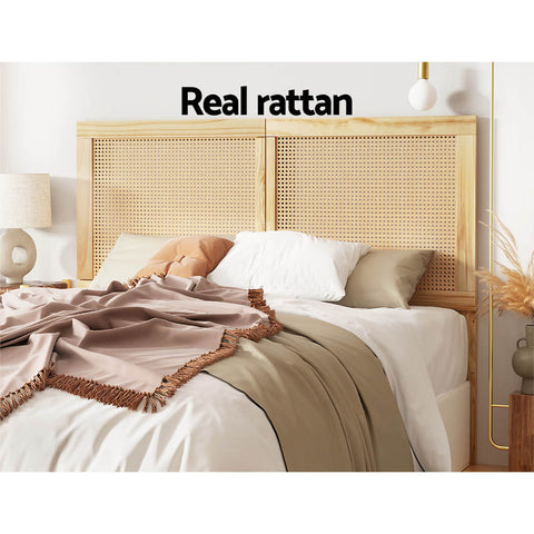 Artiss Bed Head Headboard Double Rattan - RIBO Pine Chez Guru
