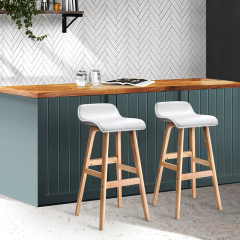 Artiss 2x Bar Stools Wooden Stool White - Chez Guru