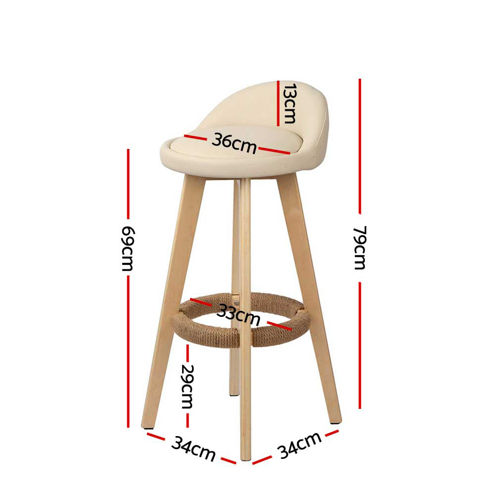 Artiss 2x Bar Stools Padded Leather Wooden Beige Chez Guru