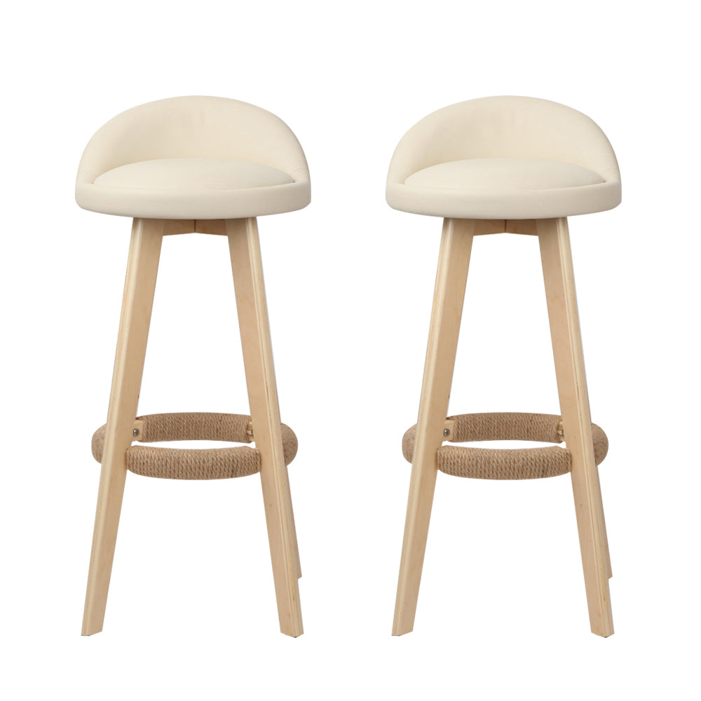 Artiss 2x Bar Stools Padded Leather Wooden Beige Chez Guru