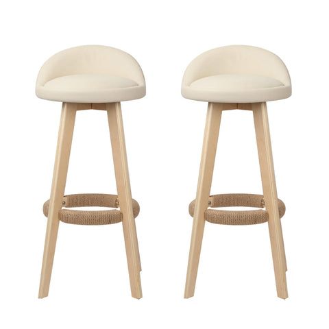 Artiss 2x Bar Stools Padded Leather Wooden Beige Chez Guru